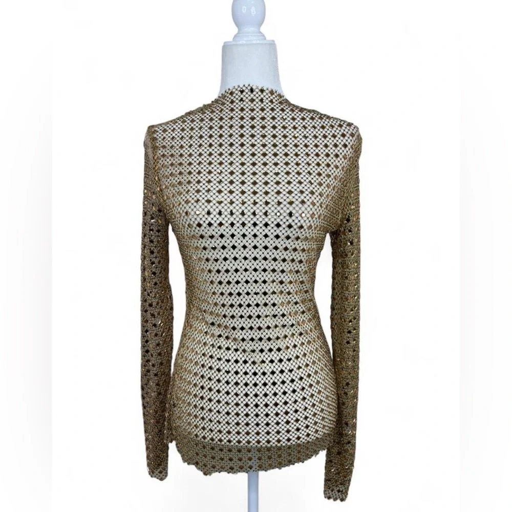 NWT Nookie Fame Long Sleeve Mesh Top in gold